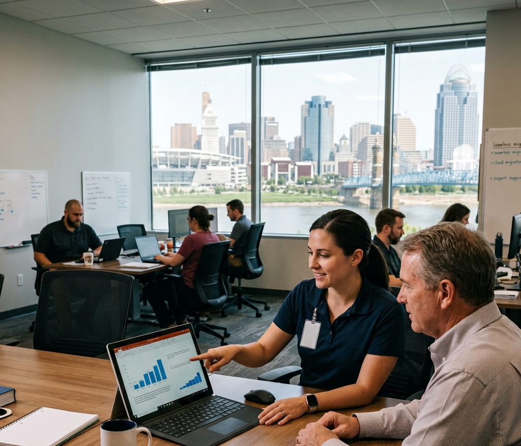 IT professional performing a secure Microsoft 365 migration for a Cincinnati business.