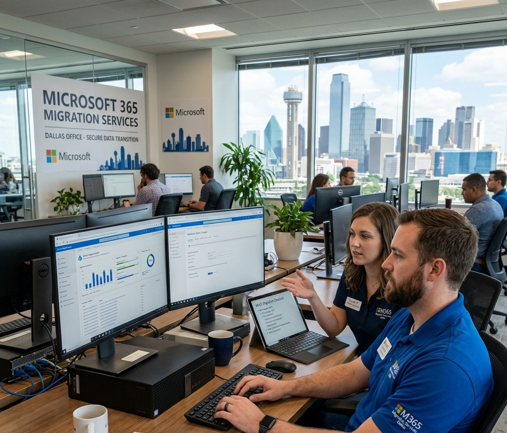 IT professional assisting a Dallas business with Microsoft 365 migration services and cloud data migration.