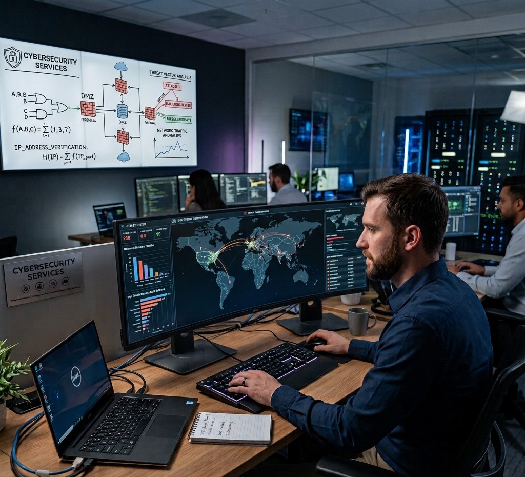 IT professionals working with cybersecurity services for Dallas businesses.