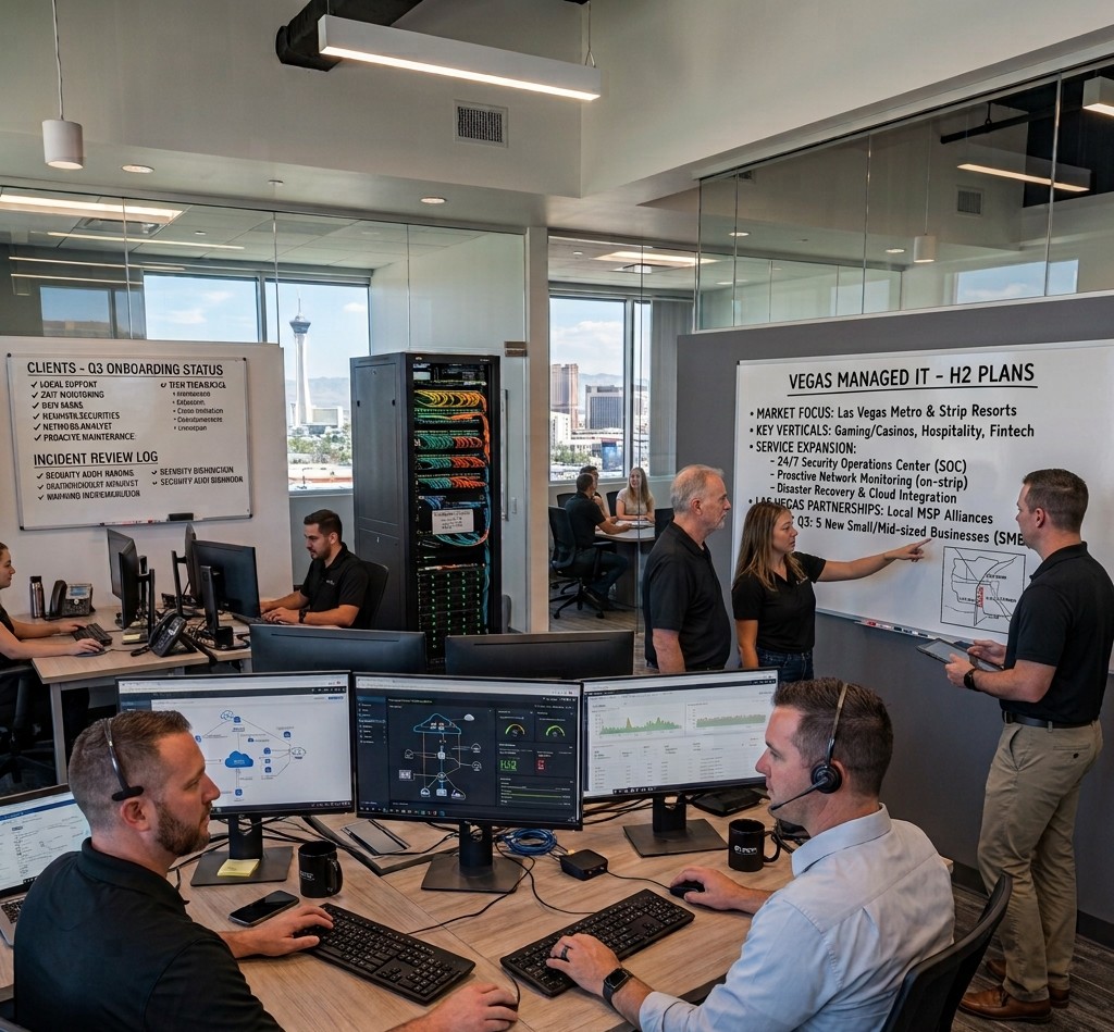 Business team working in an office supported by Managed IT Services in Las Vegas.