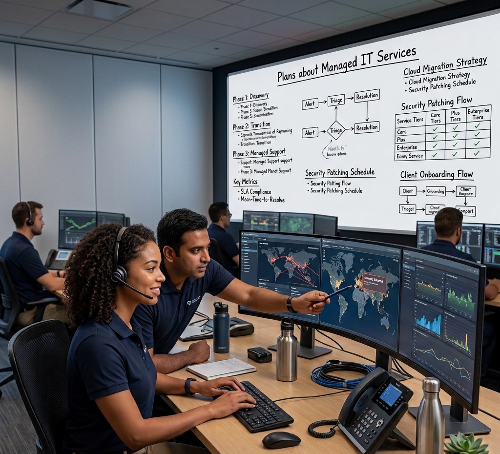 Dallas office IT professionals collaborating to help businesses stay productive.