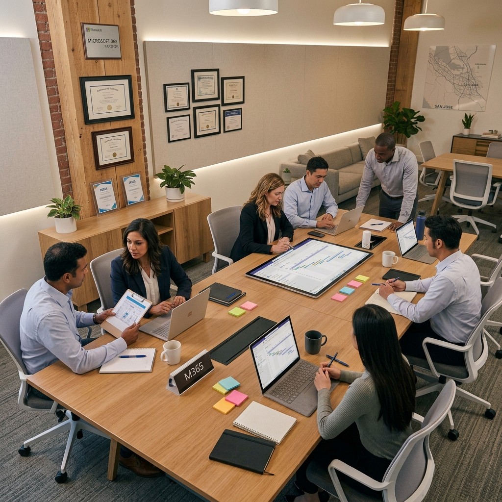 Consultants working on Microsoft 365 security, collaboration, and productivity solutions in San Jose.