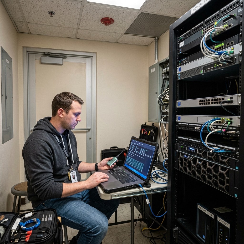 IT professional evaluating network security vulnerabilities.